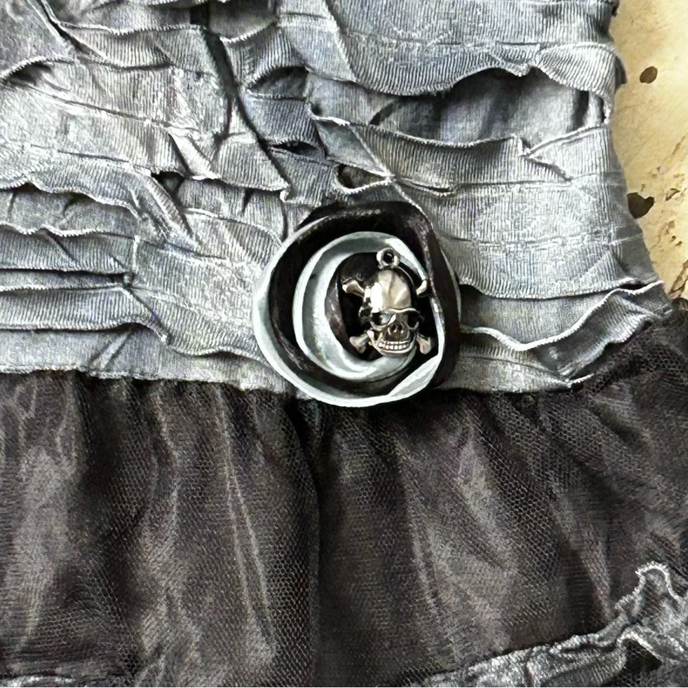 Girl's Zombie Tattered Dress with Skull & Crossbones Halloween Costume